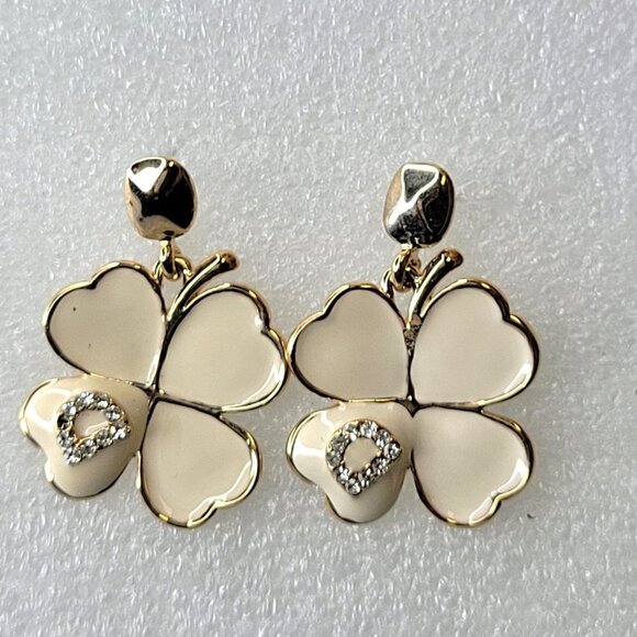 Creamy Enamelled Flower Earrings - Picture 1 of 9